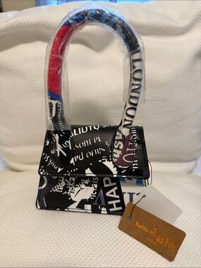 Graphic Print Mini Top-Handle Bag in Black and White